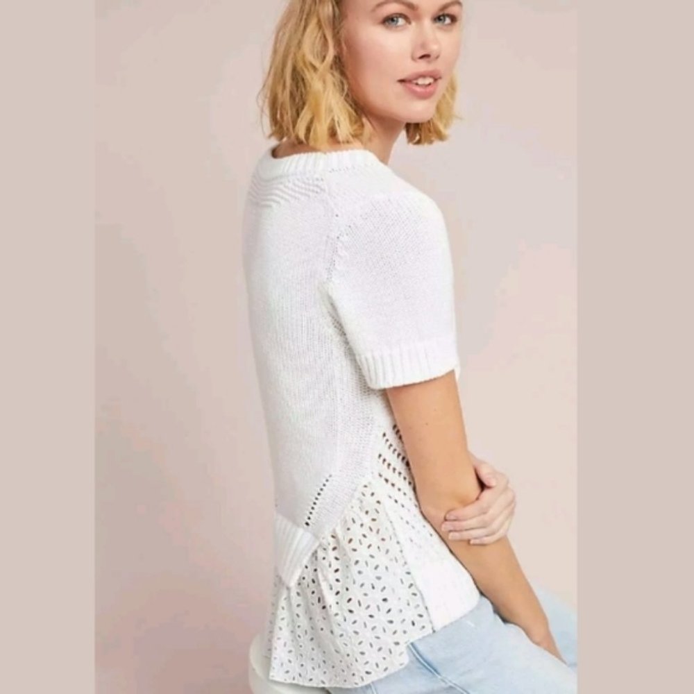 Feather Bone Anthropologie Emma Eyelet Sweater